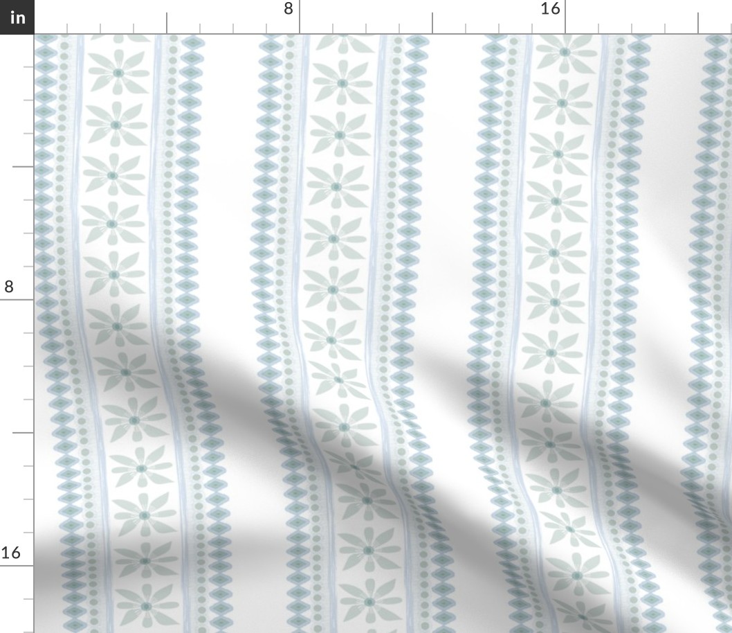 French farmhouse floral modern  stripe turquoise gray green 