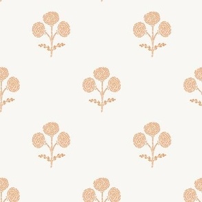 Block Printed Flower Bouquet in Pastel Peachy Pink | Scattered Floral Wallpaper  
