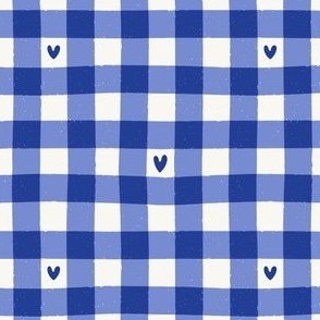 Gingham with Hearts | Valentine's Day Check in Dark Blues 