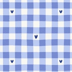 Gingham with Hearts | Valentine's Day Check in Soft Blues