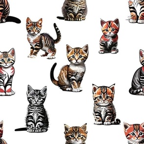 cute kittens illustrations on white