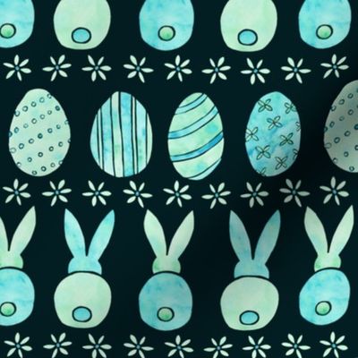 Easter Bunnies and Eggs | Watercolor | Mint green and Teal