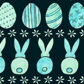 Easter Bunnies and Eggs | Watercolor | Mint green and Teal