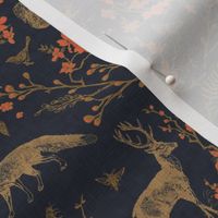 Spring Woodland Toile (black orange / linen) MED 