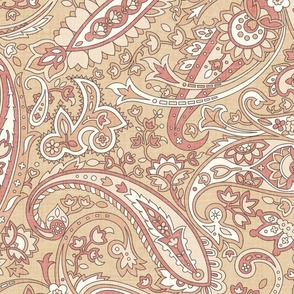 Paisley Terracotta Gold Ochre Linen Canvas Texture