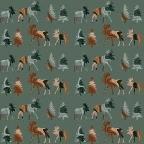 small forestwood moose trot: woodland, moose, forest, dark green, caramel, brown