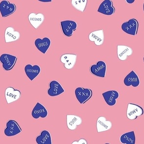 SMALL VALENTINES DAY VINTAGE RETRO LOVE CANDY HEARTS PINK+BLUE