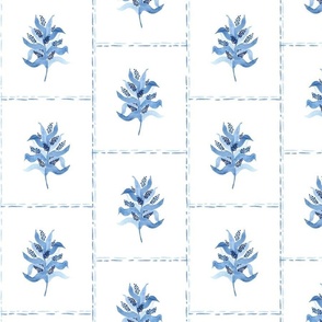 medium - Dancing Buddleia - Butterfly Bush with tiles style outlines - Grandmillenial - monochrome blue