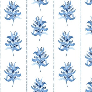 medium - Dancing Buddleia - Butterfly Bush with vertical pin stripes - Grandmillenial - monochrome blue