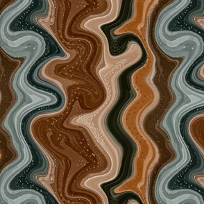 forestwood swirl: modern abstract, earth tones, brown, forest green, teal, waves