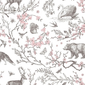 Spring Woodland Toile (pink white/linen) XLRG