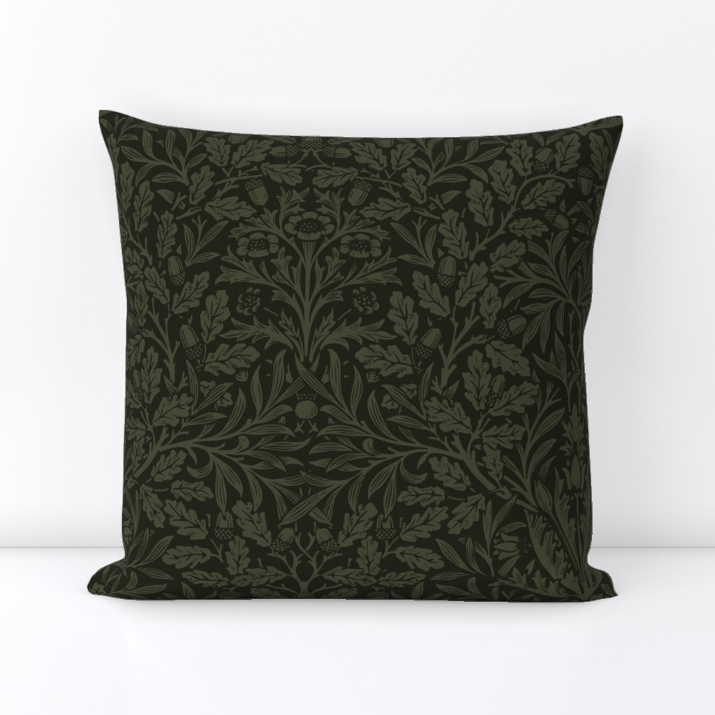 william morris acorns and oak leaves: forestwood olive // arts and crafts, tapestry, damask, trellis