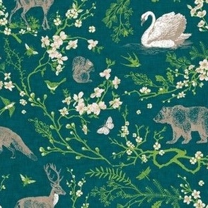 Spring Woodland Toile (teal linen) MED 