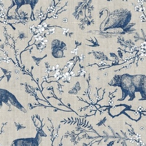 Woodland Spring Toile (navy beige/ burlap) LRG 