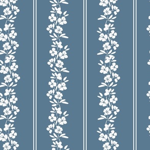 12in Elemental Blue Climbing Flowers Vintage Cottagecore Fabric