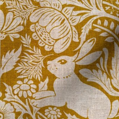 Modern damask/Year of the Rabbits/Golden yellow /beige