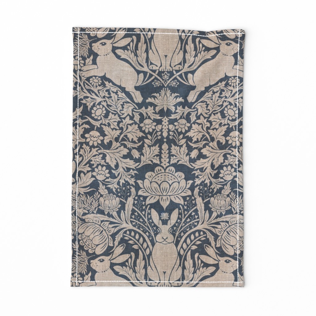 Modern damask/Year of the Rabbits/ rustic blue/beige/textured