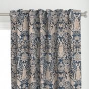 Modern damask/Year of the Rabbits/ rustic blue/beige/textured