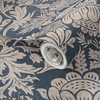 Modern damask/Year of the Rabbits/ rustic blue/beige/textured