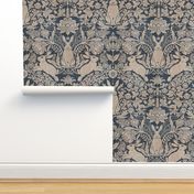 Modern damask/Year of the Rabbits/ rustic blue/beige/textured