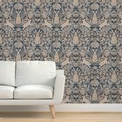 Modern damask/Year of the Rabbits/ rustic blue/beige/textured