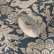 Modern damask/Year of the Rabbits/ rustic blue/beige/textured