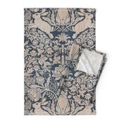 Modern damask/Year of the Rabbits/ rustic blue/beige/textured