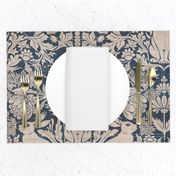 Modern damask/Year of the Rabbits/ rustic blue/beige/textured