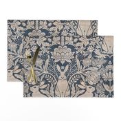 Modern damask/Year of the Rabbits/ rustic blue/beige/textured