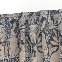 Modern damask/Year of the Rabbits/ rustic blue/beige/textured