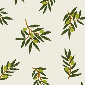 Rustic scattered olive branches green on cream jumbo
