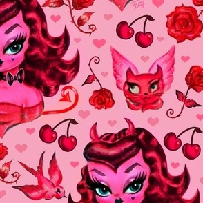 MEDIUM-Devil Dolly with Roses Valentine 