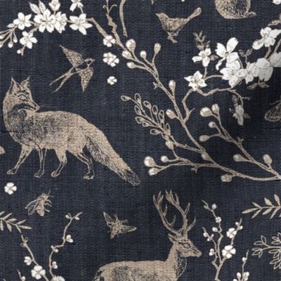 Spring Woodland Toile (black cream/burlap) LRG