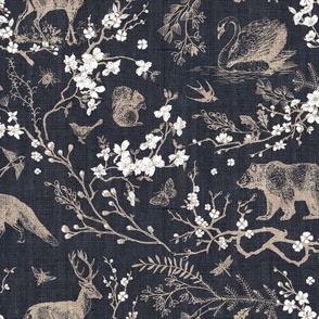 Spring Woodland Toile (black cream/burlap) LRG