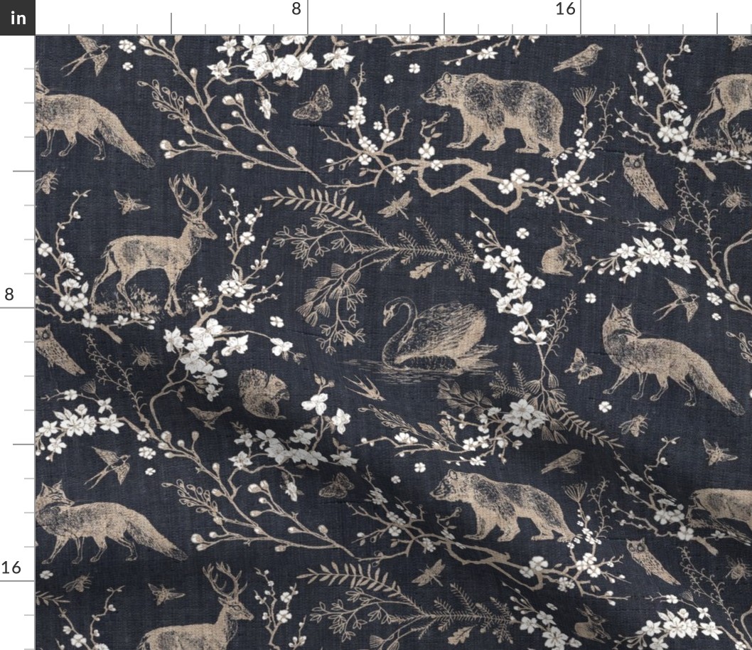 Spring Woodland Toile (black cream/burlap) LRG