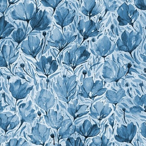 medium // hand painted Wild flowers in indigo blue