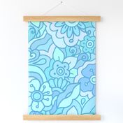 Large Scale. 60's Dream Garden Adventures- Ocean Blues, Blue, Turquoise, Sky Blue, Kids room decor