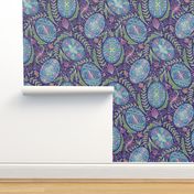 Large Pysanky Maximalist Floral - Teal, Pink and Purple