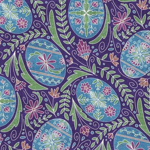 Large Pysanky Maximalist Floral - Teal, Pink and Purple