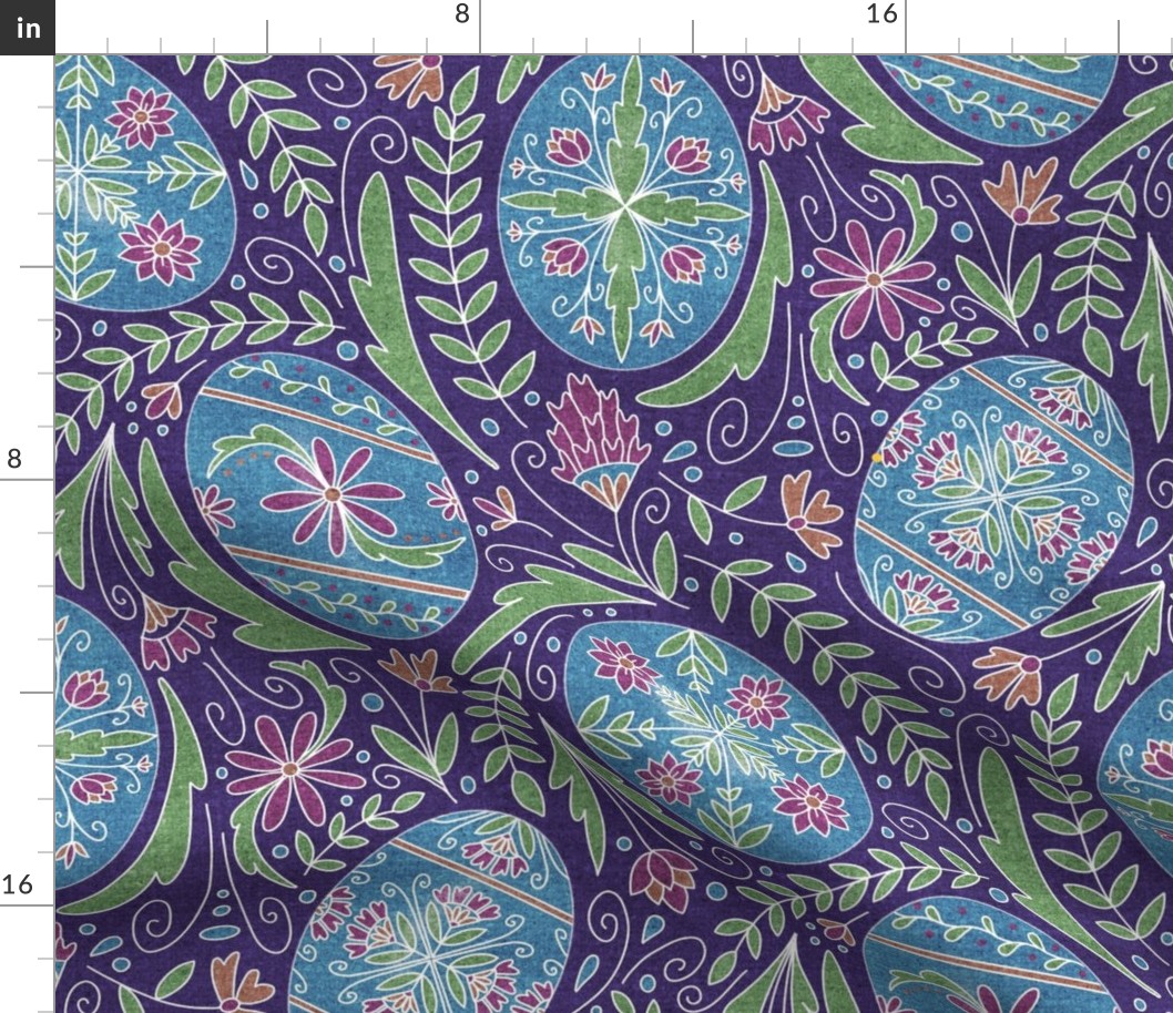 Large Pysanky Maximalist Floral - Teal, Pink and Purple