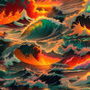  sea  burning,  waves transparent