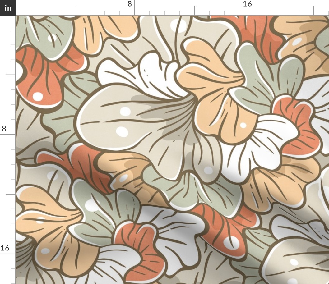 Floral Abstract Design, Spring Petals / Neutral Colors Version / Large Scale or Wallpaper