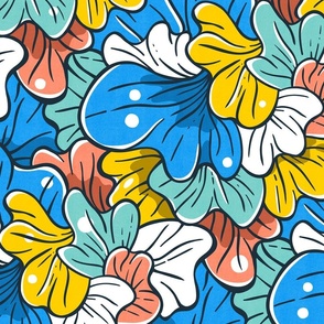 Floral Abstract Design, Spring Petals / Blue Version / Large Scale or Wallpaper