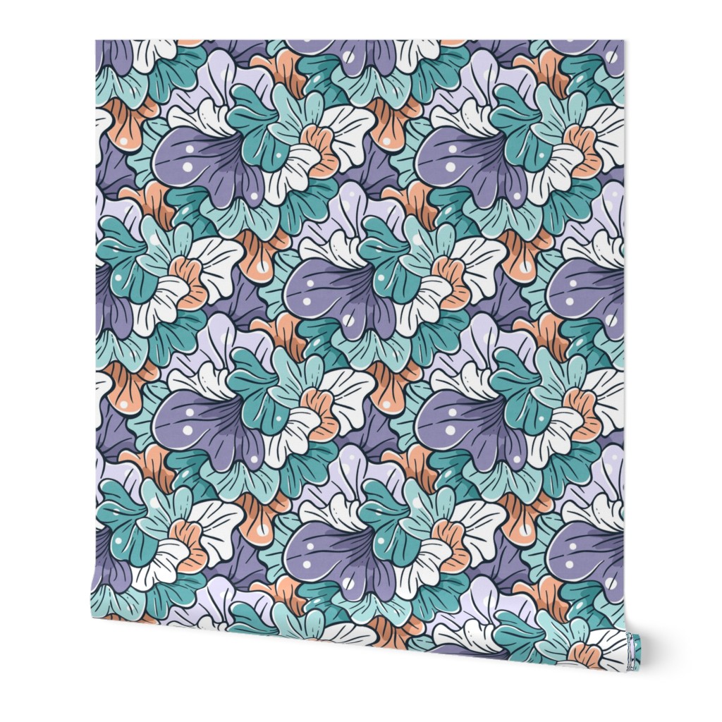 Floral Abstract Design, Spring Petals / Purple Version / Medium Scale