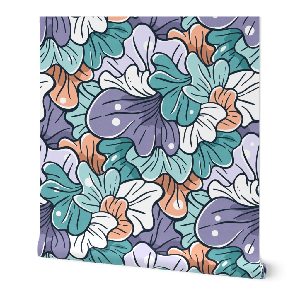 Floral Abstract Design, Spring Petals / Purple Version / Large Scale or Wallpaper