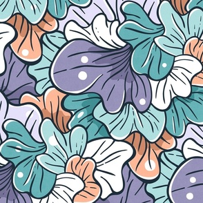 Floral Abstract Design, Spring Petals / Purple Version / Large Scale or Wallpaper