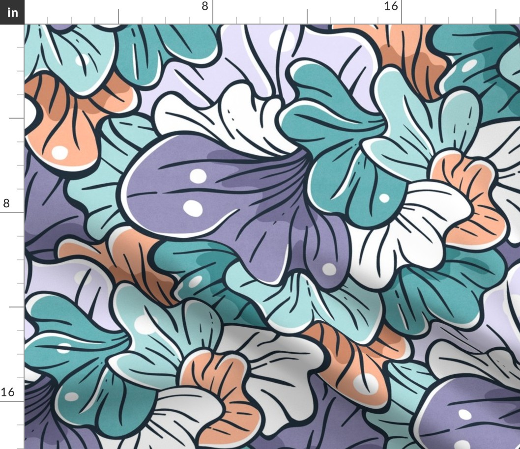 Floral Abstract Design, Spring Petals / Purple Version / Large Scale or Wallpaper