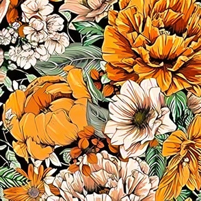 Xlarge scale orange ang beige flowers