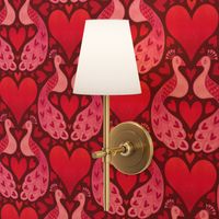 M – Red Peacock Hearts – Burgundy & Pink Peacocks in Love Damask Heart Pattern