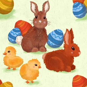 Bunny rabbits, Chicks and Easter Eggs
